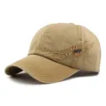 Khaki washed cotton baseball cap with embroidered SPORT letters for men and women - 55-60cm / Style 1 (SPORT Embroidery + Metal Label) / Light Khaki