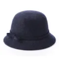 Elegante cappello cloche da donna in feltro di lana blu navy con un fiocco decorativo - 55cm / Stile Fiocco Piccolo / Blu Navy Misto