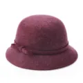 Elegante cappello a cloche in lana bordeaux con fiocco delicato per la moda invernale donna - 55cm / Stile Fiocco Piccolo / Viola Scuro Misto