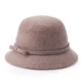 Elegante cappello cloche in lana marrone moka con fiocco per la moda invernale da donna - 55cm / Stile Fiocco Piccolo / Cammello Misto