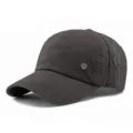 Dark brown washed cotton baseball cap with side metal badge and stitching details - 55-60cm / Style 2 (Letter Embroidery + Metal Shield) / Dark Gray