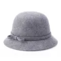 Elegante cappello cloche in lana grigia con fiocco laterale da donna - 55cm / Stile Fiocco Piccolo / Grigio medio mélange