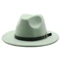 Mint green wide brim felt fedora hat with black belt buckle detail for women fashion. - M (Suitable for 56-58cm head circumference) / Mint Green