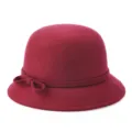 Elegante cappello a cloche in feltro di lana bordeaux con fiocco decorativo da donna - 55cm / Stile Fiocco Piccolo / Borgogna