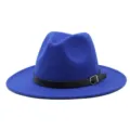 Stylish royal blue wool-felt fedora hat with decorative black belt buckle band - M (Suitable for 56-58cm head circumference) / Sapphire Blue