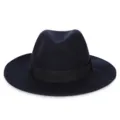 Elegant navy blue wide brim wool fedora hat with black ribbon for autumn and winter - M(56-58cm) / Square Ribbon / Navy Blue