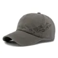 Dark gray washed cotton baseball cap with embroidered SPORT lettering and metal badge - 55-60cm / Style 1 (SPORT Embroidery + Metal Label) / Gray