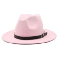 Cappello fedora in feltro rosa con decorazione a cintura nera per uomo e donna - Rosa
