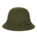 Elegante cappello a cloche in feltro di lana verde oliva da donna con decorazione a fiocco - 55cm / Stile Fiocco Piccolo / Verde militare