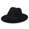 Elegant black wool fedora hat with wide brim and ribbon band for autumn and winter - M(56-58cm) / Square Ribbon / Black
