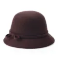 Elegante cappello cloche in lana marrone scuro da donna con un fiocco decorativo chic - 55cm / Stile Fiocco Piccolo / Caffè