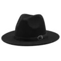 Cappello fedora nero classico con elegante fibbia in pelle per uomo e donna in autunno - Nero