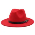 Elegante cappello fedora rosso in finta lana con un cinturino nero con fibbia alla moda - Rosso