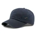 Navy blue washed cotton baseball cap featuring sport embroidery for outdoor sun protection - 55-60cm / Style 1 (SPORT Embroidery + Metal Label) / Navy Blue