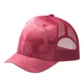Red camouflage mesh trucker hat featuring a short brim and breathable mesh back for outdoor use - 55-59cm (Adjustable) / Red Camouflage Half Mesh 4.5cm Brim