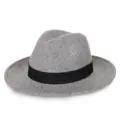 Classic grey wool fedora hat with a black ribbon band, stylish wide brim jazz hat for men - M(56-58cm) / Square Ribbon / Gray