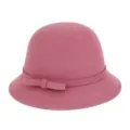 Elegante cappello cloche in feltro di lana rosa con fiocco abbinato da donna. - 55cm / Stile Fiocco Piccolo / Rosa Antico