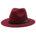 Cappello Fedora classico in feltro di lana bordeaux con elegante fibbia a cintura nera - Borgogna