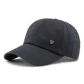Adjustable washed cotton baseball cap in navy blue for outdoor sports and sun protection. - 55-60cm / Style 2 (Letter Embroidery + Metal Shield) / Navy Blue