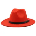 Classico cappello fedora in feltro rosso con elegante fibbia nera per uomo e donna - arancio-rosso