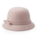 Elegante cappello cloche in lana rosa da donna con fiocco alla moda e finitura in feltro. - 55cm / Stile Fiocco Piccolo / Khaki chiaro