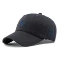 Premium dark navy washed cotton baseball cap featuring stylish embroidered letter logo - 55-60cm / Style 3 (W Embroidery + Side Graffiti Embroidery) / Navy Blue