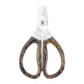 Portable stainless steel pill cutter scissors with orange and black patterned handles - Gold Scissors
