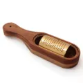 Elegant wooden cheese grater with gold titanium-plated stainless steel grating surface - White Box Packaging / Gold Blade + Acacia Wood Box