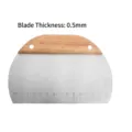 Semi-circular stainless steel dough scraper with wooden handle and precision measurements. - Wood Handle Semi-circular Flour Cutter / 16cmx11cm