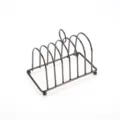 Modern black electroplated metal bread rack for toast slices with six slots on white background - Gun Black