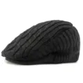 Retro British style black knitted flat cap for men and women winter warm ivy hat - Elastic Closure 55-59CM Head Circumference / Black