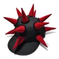 Gorra de béisbol de hip hop con grandes pinchos de tela roja y tachuelas negras llamativas - Ajustable 56-60cm / Sin Campana Múltiples Cuernos de Felpa