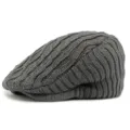 Dark gray winter knitted newsboy cap with retro British style textured weave - Elastic Closure 55-59CM Head Circumference / Gray
