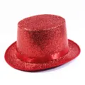 Glittery red top hat with a matching satin ribbon band for magic performances - 58cm (One Size) / Red