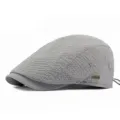 Lightweight grey checkered jacquard beret hat for summer sun protection and outdoor use - Fits 55-60cm Head Circumference / Light Gray
