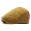 Classico berretto in maglia stile britannico giallo senape e marrone per l'inverno - 55-59cm / Stile Blocco di Colore (B0315) / Stile Contrasto - Giallo Zenzero