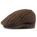Vintage brown knitted newsboy cap for men and women, winter warm cable knit flat cap - Elastic Closure 55-59CM Head Circumference / Coffee