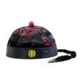 Traditional Chinese Emperor hat for kids with red embroidery and long black braid. - Size 8 (15+ Years Old/Adult, 56-57cm Circumference) / Black Plum Blossom