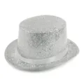 Sparkling silver glitter top hat for stage performances and Halloween party costumes. - 58cm (One Size) / Silver