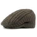 Winter dark brown cable knit beret hat for men and women, vintage style warm flat cap - Elastic Closure 55-59CM Head Circumference / Grey Coffee