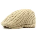Unisex beige cable knit flat cap featuring a warm ribbed texture design for winter - Elastic Closure 55-59CM Head Circumference / Light Khaki