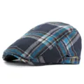 Klassische Unisex-Schiebermütze mit blauem Karomuster im britischen Retro-Ivy-Stil - Passend für 55-59cm / Stil 1-Himmelblau (Seitenverstellung)