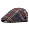 Klassische rote und blaue karierte Schiebermütze Baskenmütze mit verstellbarem Riemen - Passend für 55-59cm / Stil 2-Rot (Seitenverstellung)