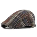 Cappello piatto vintage a quadri marroni con fibbia regolabile per uomo e donna - Adatto per 55-59cm / Stile 2-Caffè (Regolazione Laterale)