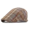 Coppola classica a quadri in stile britannico retrò in beige e marrone per esterno - Adatto per 55-59cm / Stile 2-Cachi (Regolazione Laterale)