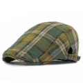 Berretto classico a quadretti verdi e arancioni con cinturino regolabile per uomo e donna - Adatto per 55-59cm / Stile 2-Verde (Regolazione Laterale)