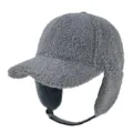 Warm gray sherpa baseball cap with protective ear flaps and adjustable chin strap - M(56-59CM) / Ear Protection-Dark Gray