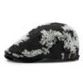 Stylish winter jacquard cotton beret hat with vintage knit pattern and side metal buckle - Fits 55-60cm Head Circumference / White