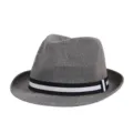 Breathable grey straw fedora hat with striped band for summer sun protection - Fits approx. 57-58cm head circumference / Black and White Striped Band / Gray