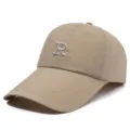 Khaki breathable outdoor baseball cap featuring a long brim and embroidered letter R detail - Fits 56-60cm / 刺绣R后网眼款(日字扣) / Khaki